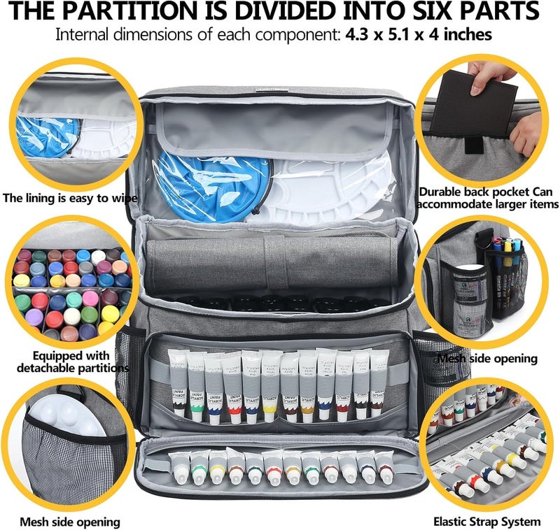 POCDUORG Store Acrylic Paint and Brush Set Organizer Bag - Carrying Case Compatible with Apple Barrel, Shuttle Art, Caliart Art Supplies - Includes Detachable Paint Brush Holder - for Home/Travel/Outdoor (Pro Gray) - Image 3